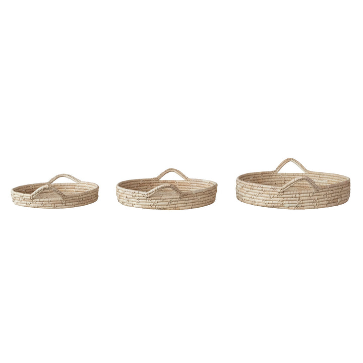 Decorative Hand-Woven Grass & Date Leaf Baskets w/ Handles, Set of 3