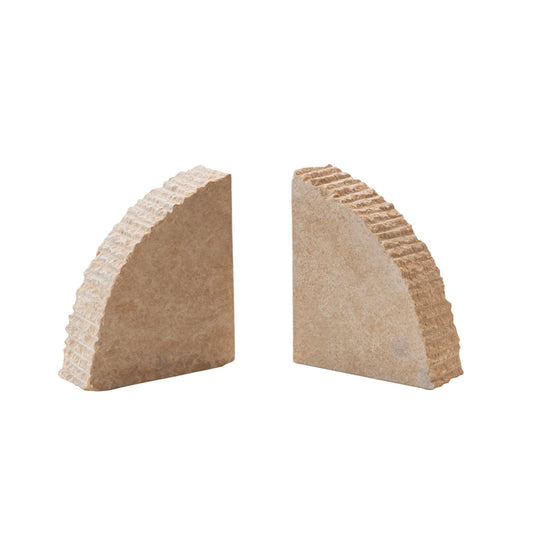 Sandstone Bookends w/ Ribbed Edge, Set of 2