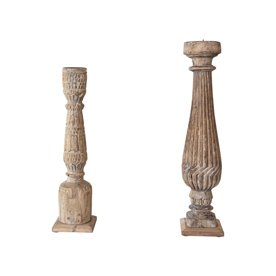 Found Carved Mango Wood Pillar Holder (Holds 3" Pillar) (Each One Will Vary)