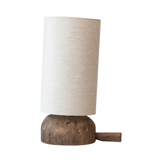 Reclaimed Wood Table Lamp w/ Cotton Shade & Swivel Neck (Each One Will Vary)