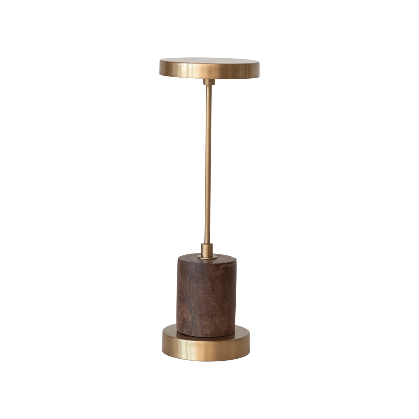 Metal & Mango Wood LED Table Lamp w/ Touch Sensor, Antique Brass Finish
