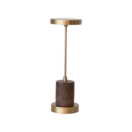 Metal & Mango Wood LED Table Lamp w/ Touch Sensor, Antique Brass Finish