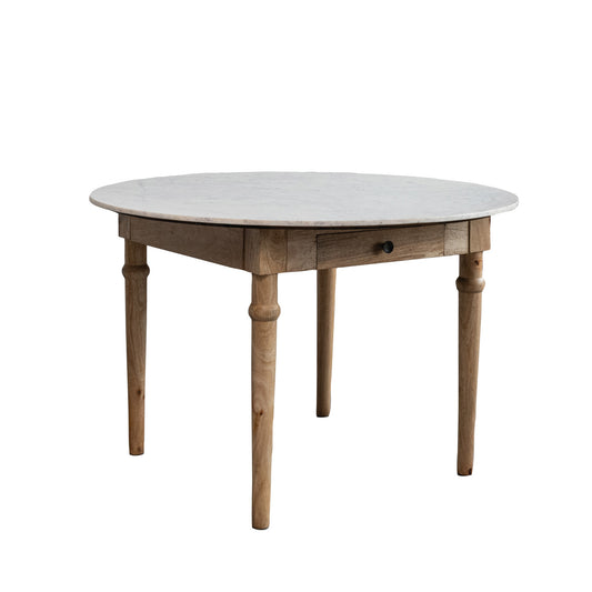 Mango Wood Dining Table with Drawer & Marble Top, KD
