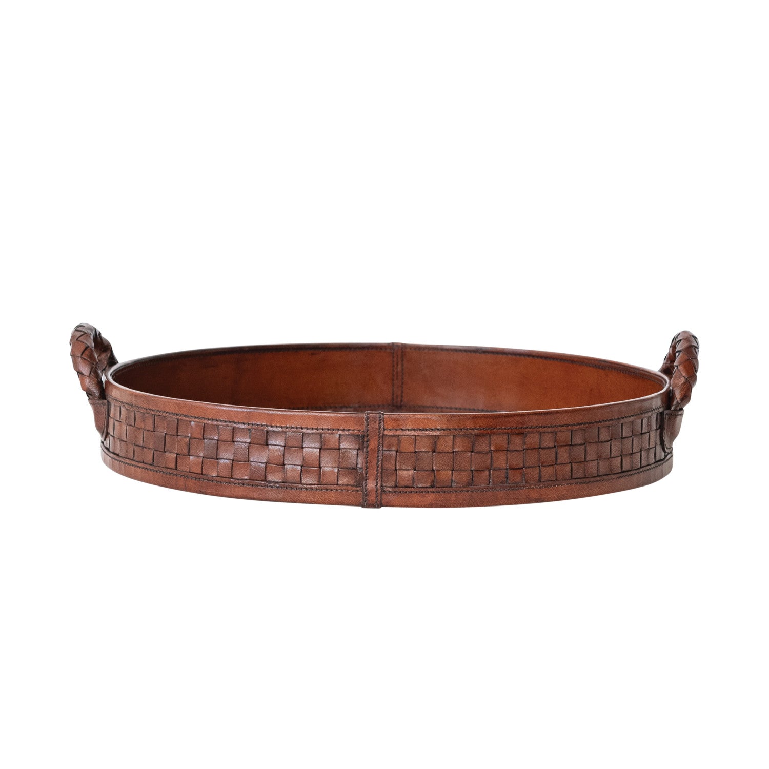 Decorative MDF & Woven Leather Tray with Braided Handles