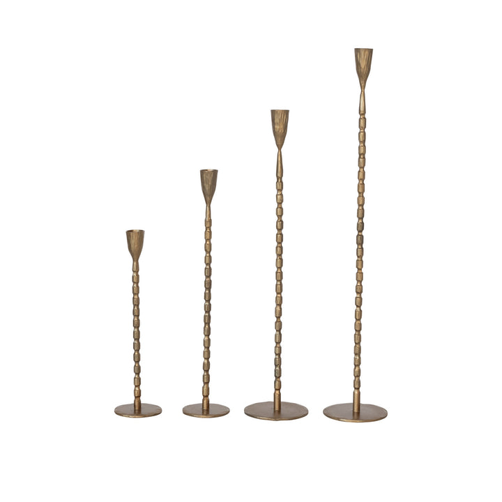 Hand-Forged Cast Iron Taper Holders, Brass Finish, Set of 4