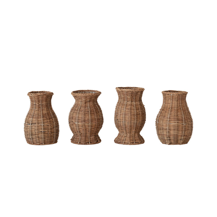 Hand-Woven Rattan Vase with Removable Glass Insert, Natural, 4 Styles
