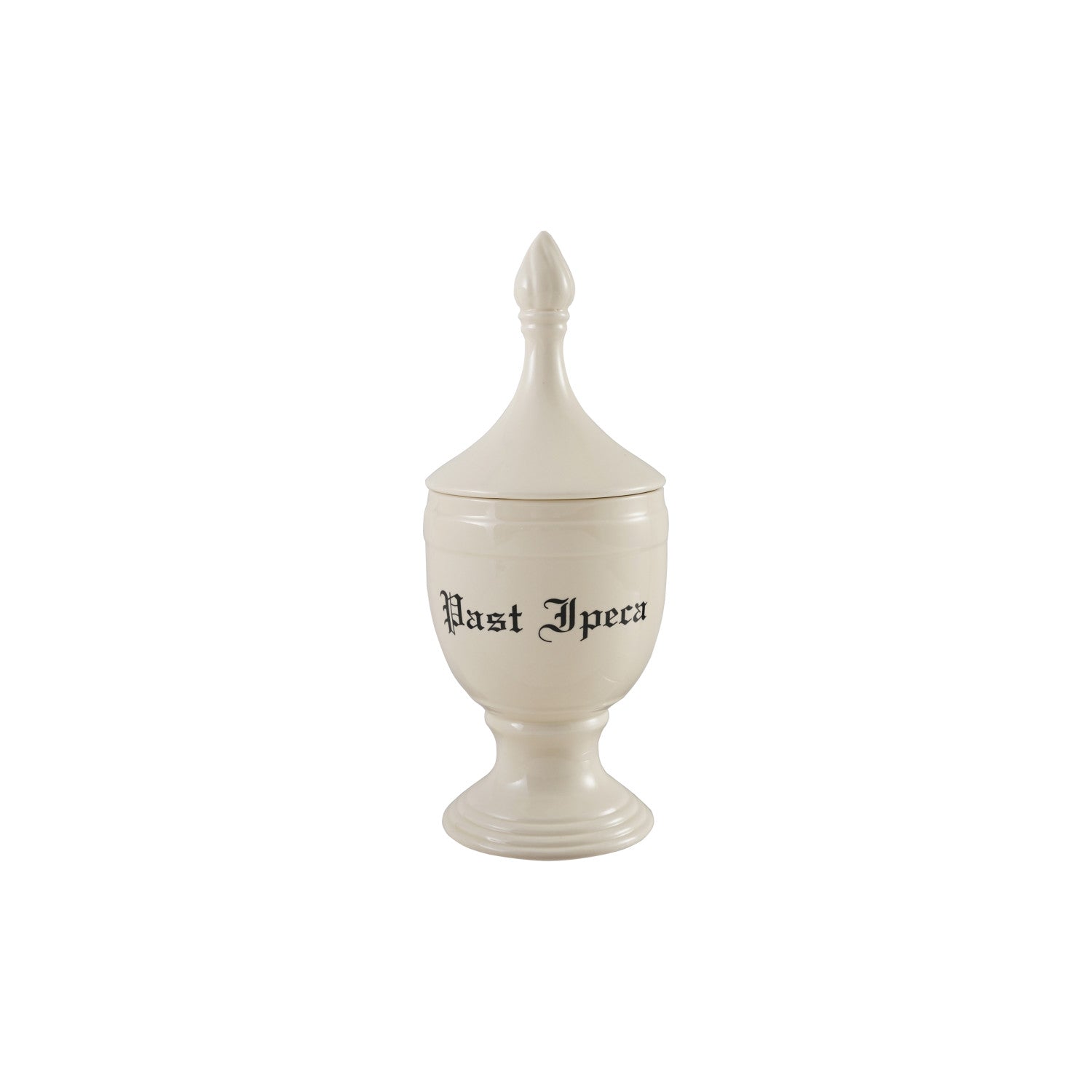 Stoneware Vintage Reproduction Apothecary Canister "Past Ipeca", Cream Color & Black