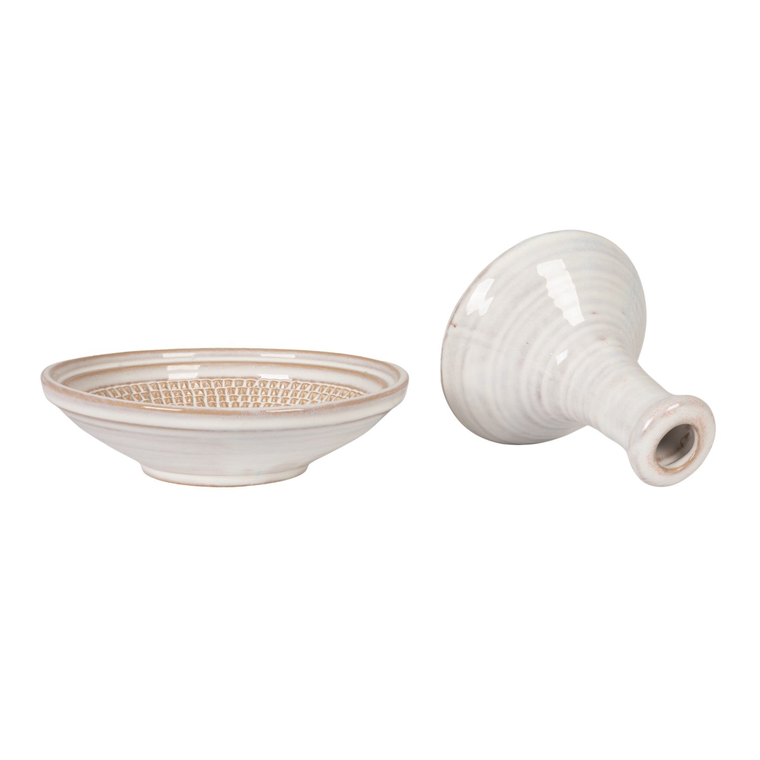 Round Stoneware Mortar & Pestle, White Set (Each One Will Vary)