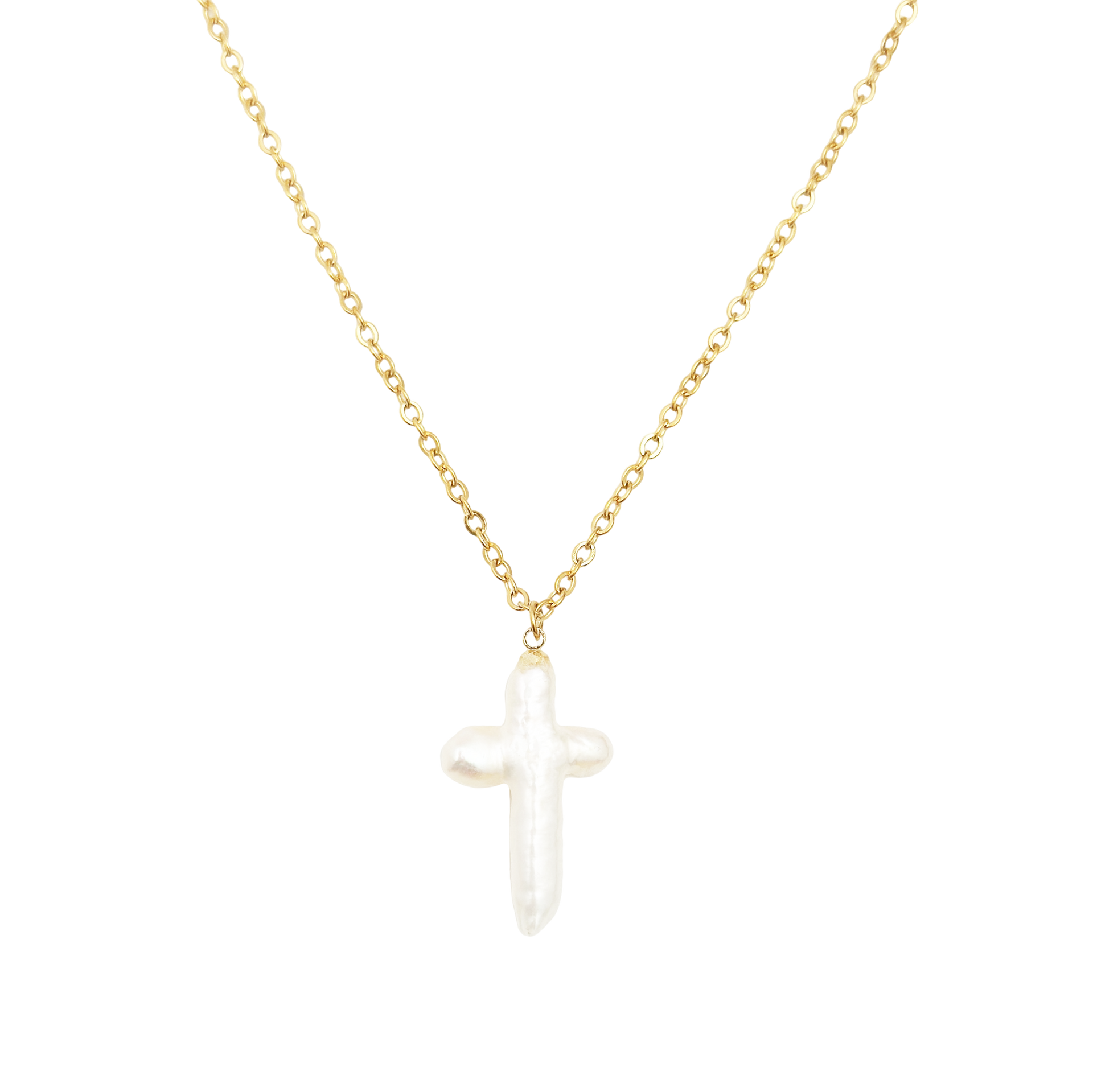 Fresh Water Pearl Cross Necklace Waterproof