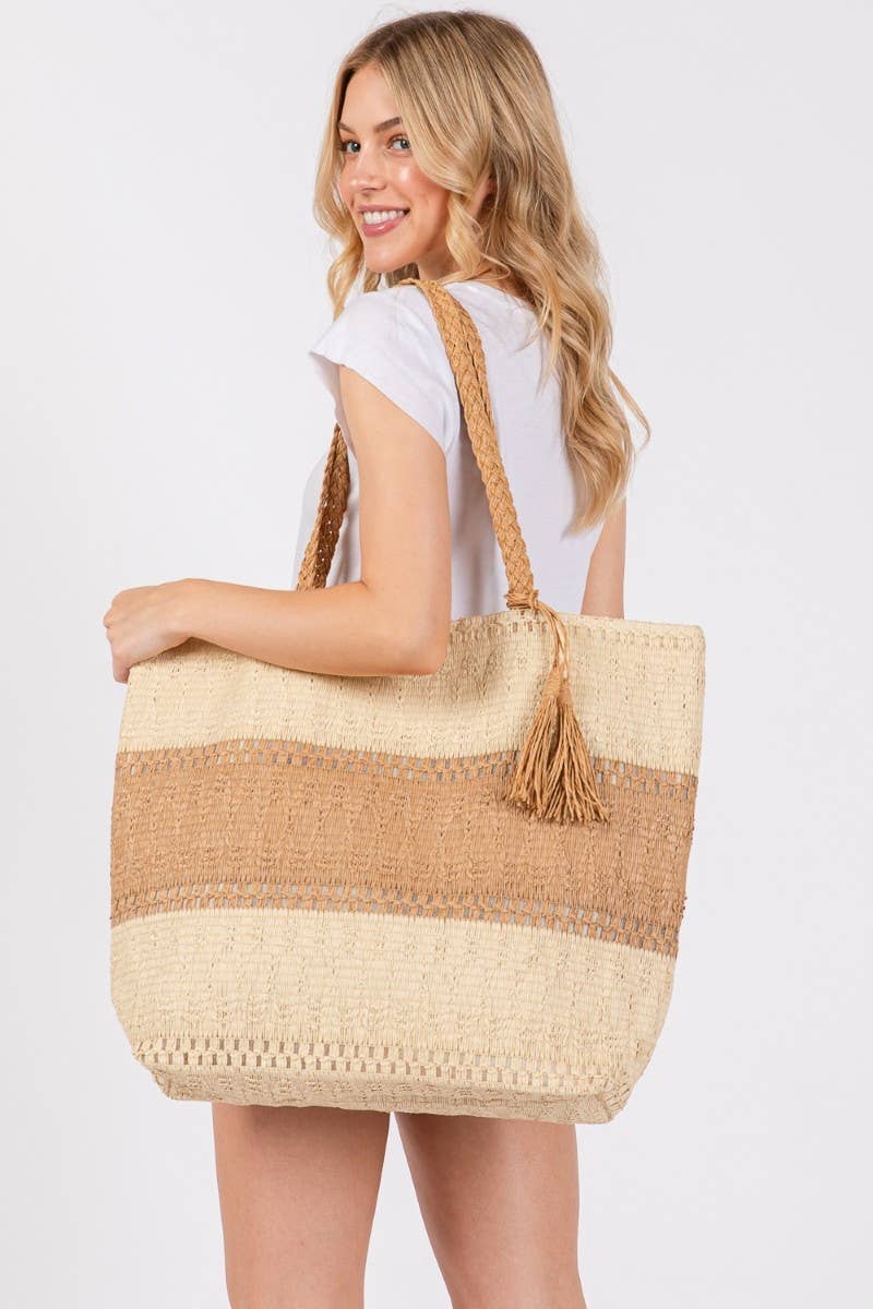 Two Tone Woven Tote Bag