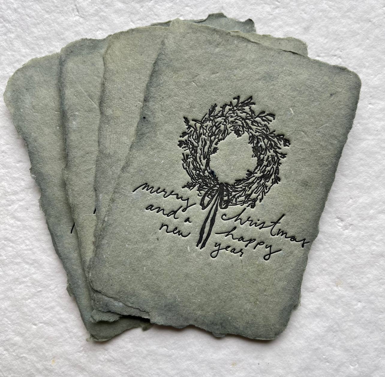 Petite Merry+Happy New Year wreath note cards set of four