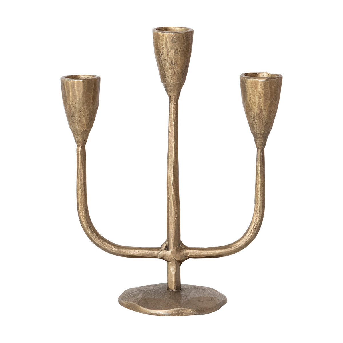 Hand-Forged Iron Candelabra, Antique Brass Finish (Holds (3) 1/2" Tapers)