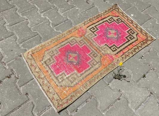 Orange and Pink Small Turkish Rug