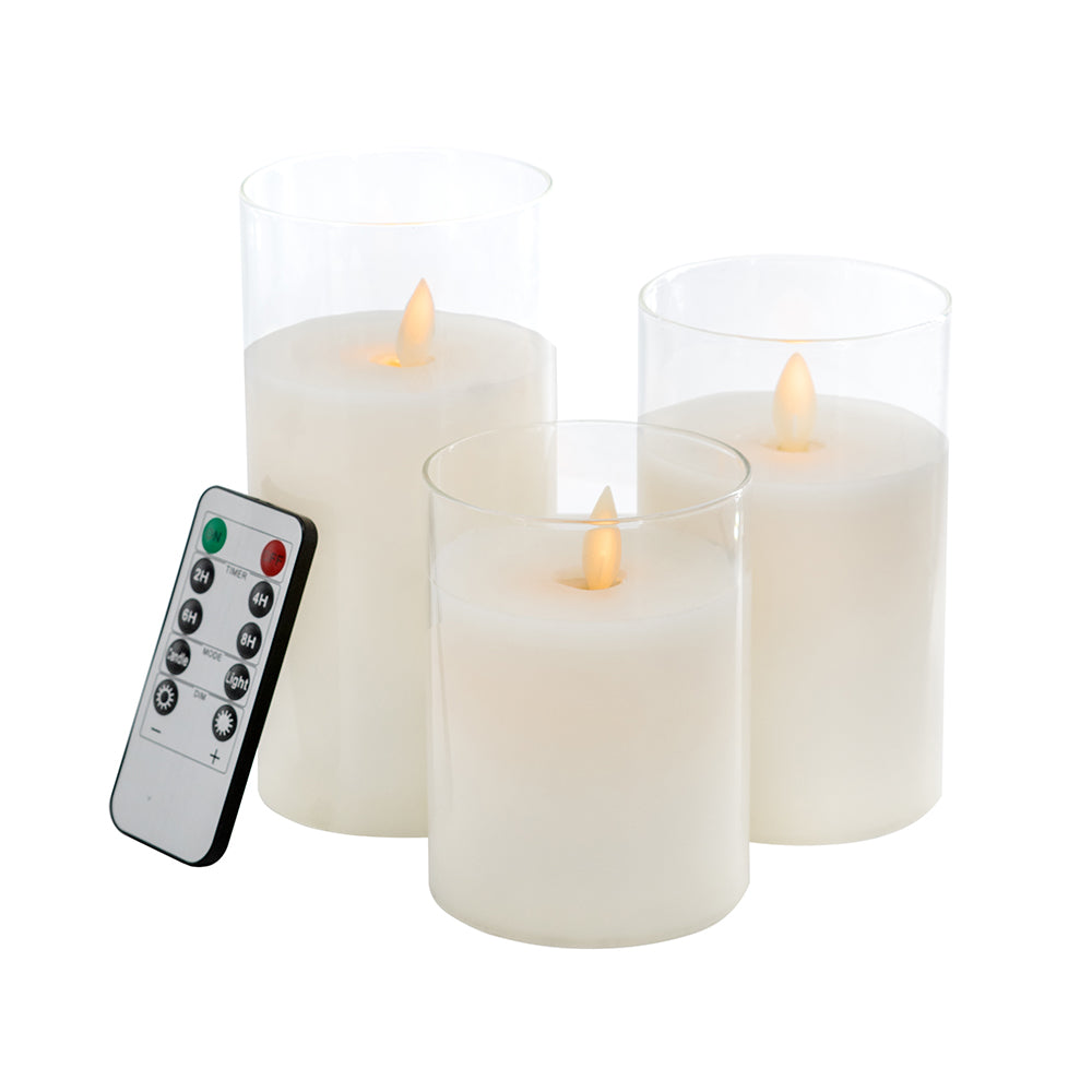 LED Real Flame-Effect Wax Candles - Set of 3