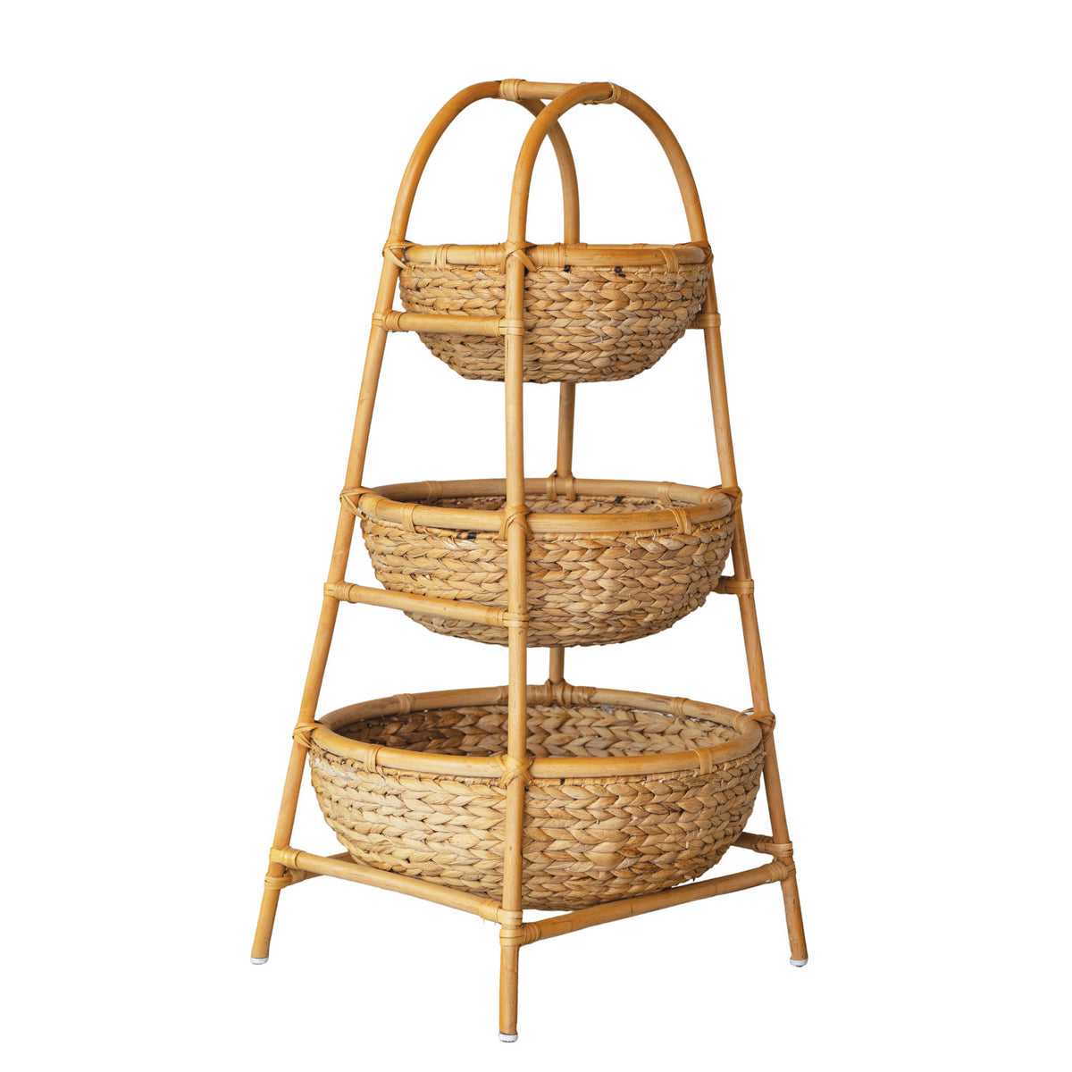Hand-Woven Rattan & Water Hyacinth 3-Tier Basket