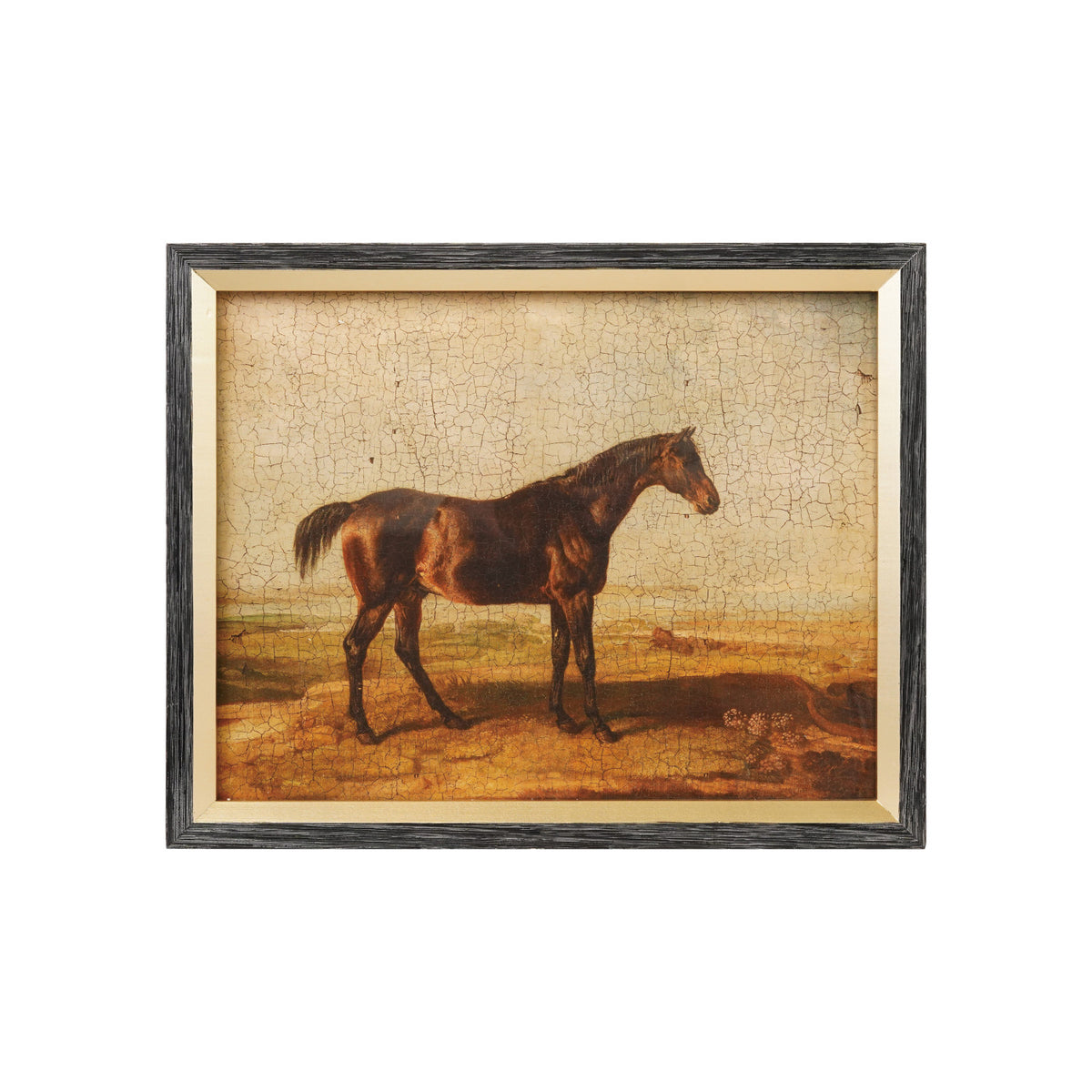 Wood Framed Glass Wall Decor with Vintage Reproduction Horse, Brown