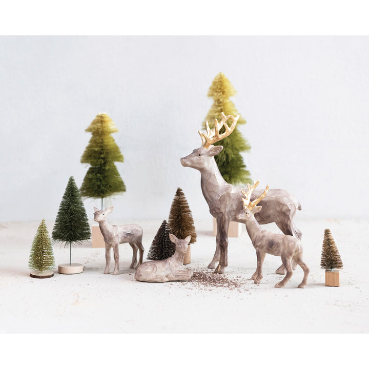 4-3/4"L x 5-3/4"H Resin Standing Deer with Gold Accents, Brown