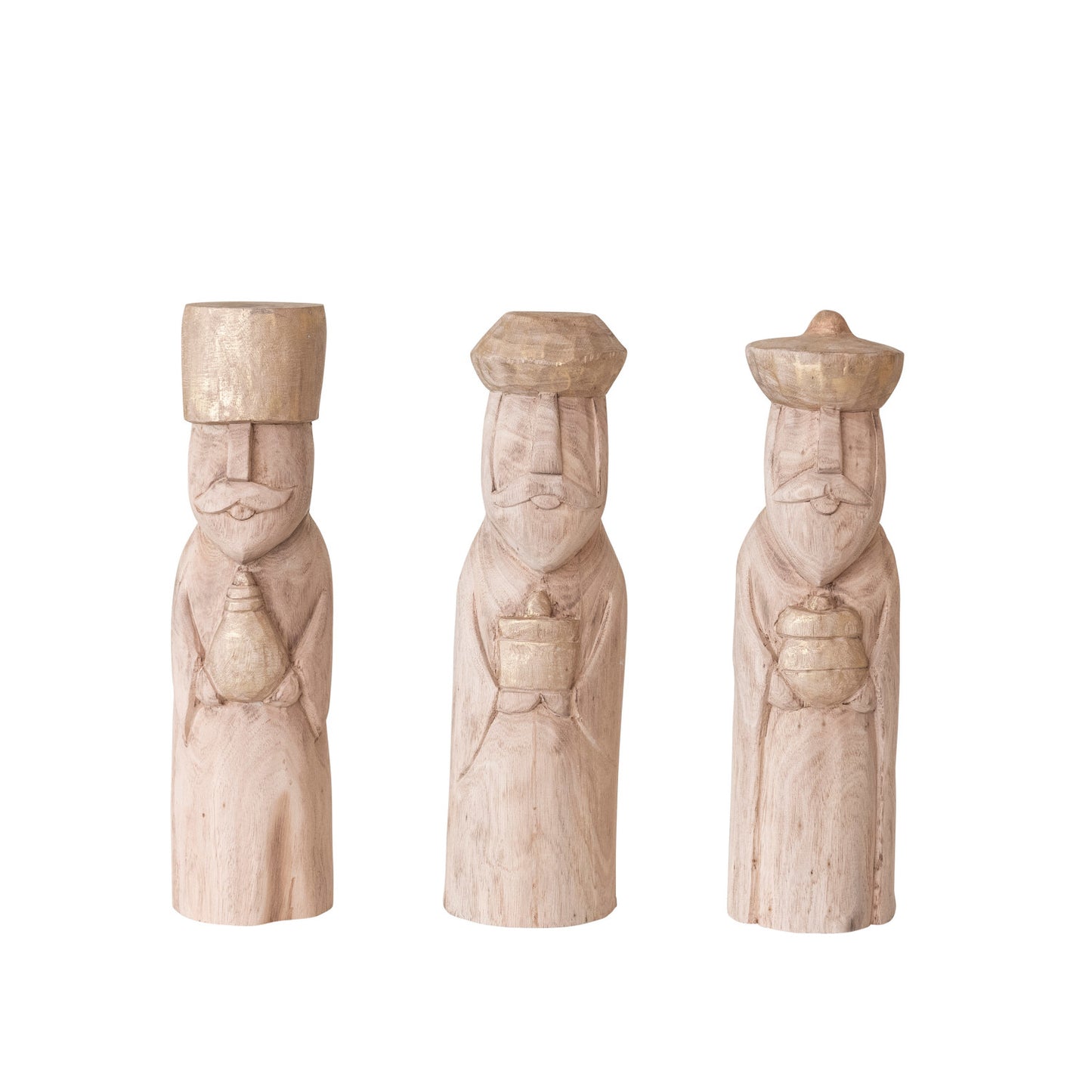 Hand-Carved Mango Wood Wise Men, Natural & Rubbed Gold Finish, 3 Styles