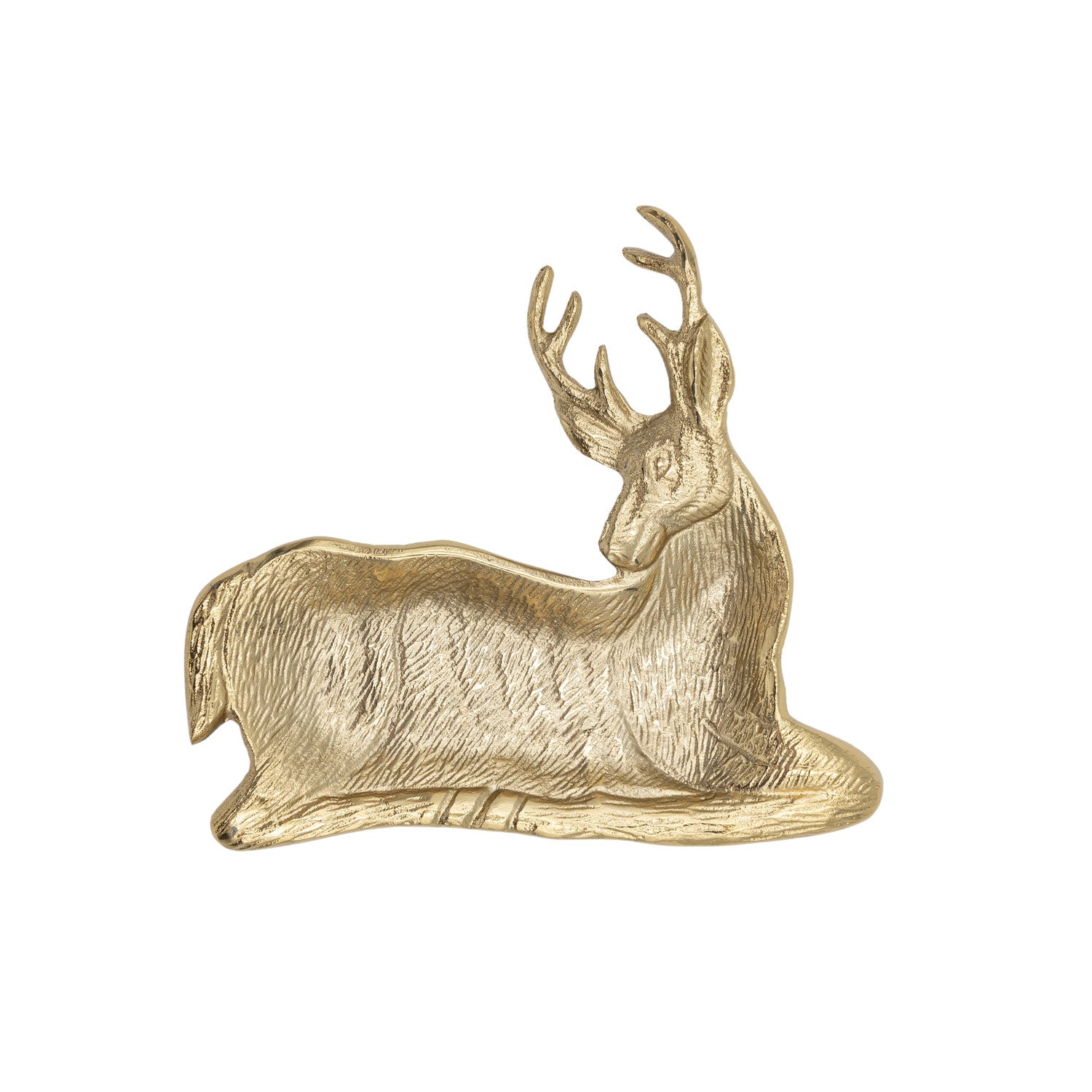 8-3/4"L x 8"W x 1-1/2"H Cast Aluminum Deer Shaped Dish, Gold Finish