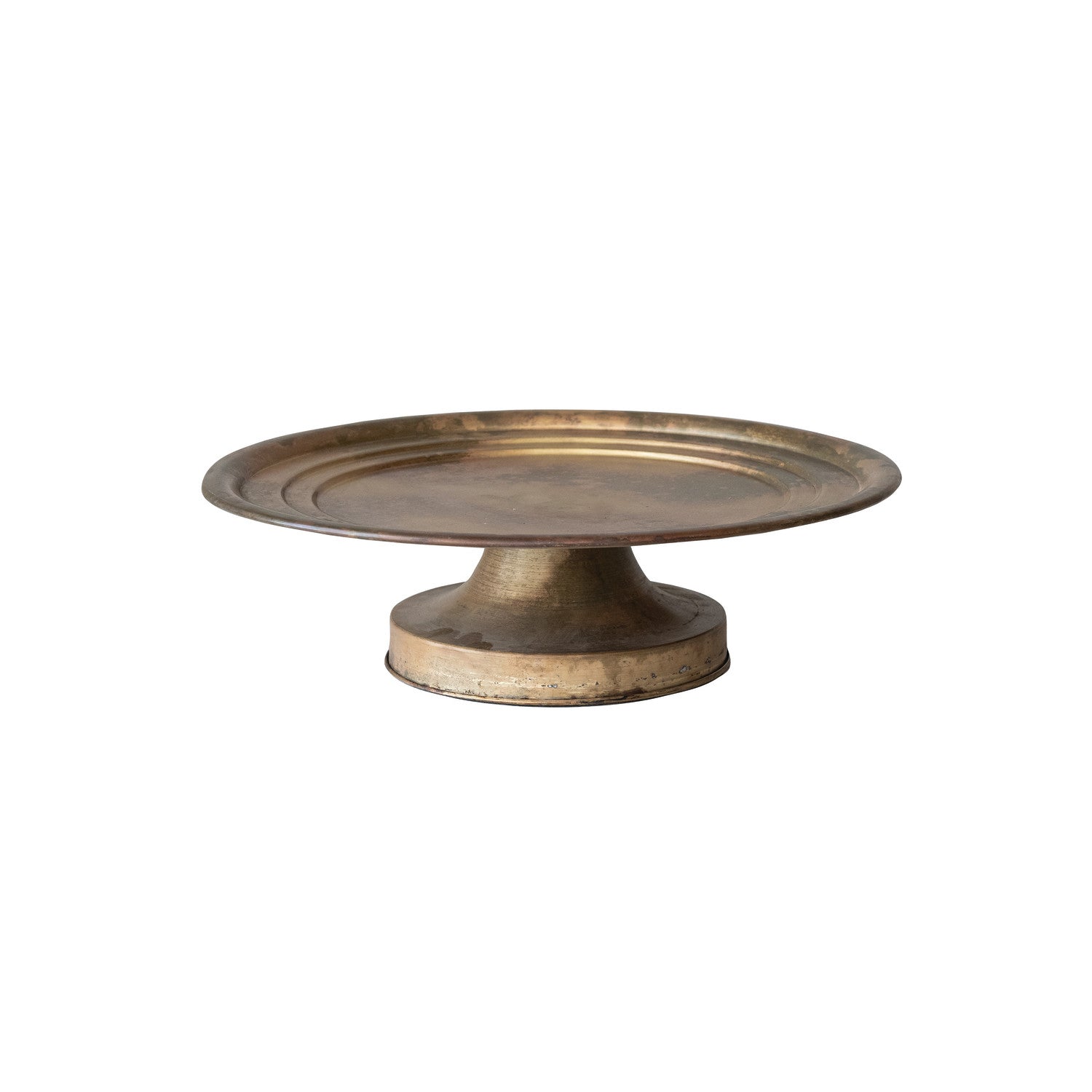17-1/2" Round x 4-3/4"H Metal Pedestal, Antique Brass Finish