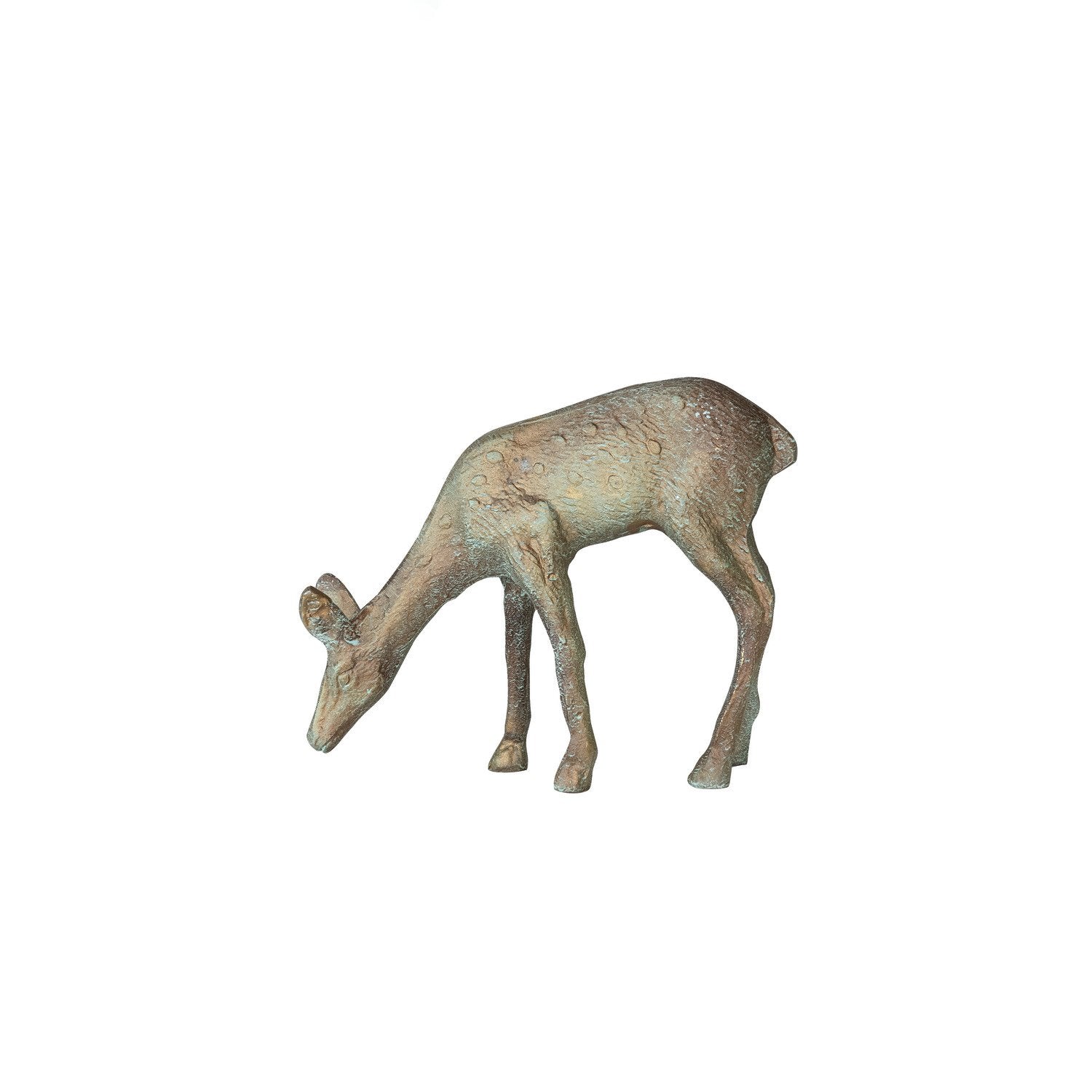 10"L x 3"W x 8"H Cast Aluminum Deer, Gold Verdigris Finish