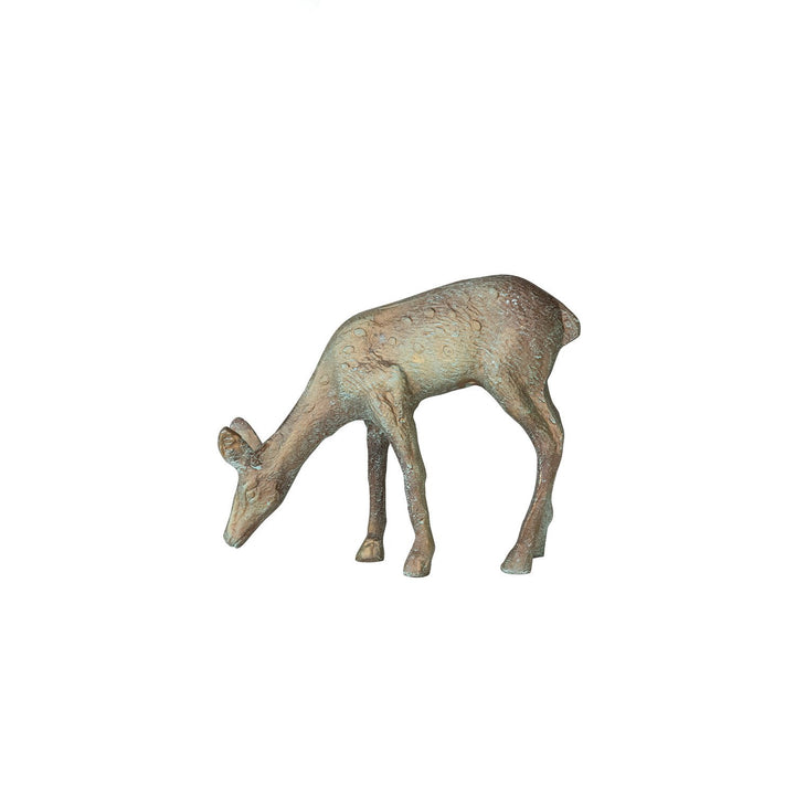 10"L x 3"W x 8"H Cast Aluminum Deer, Gold Verdigris Finish