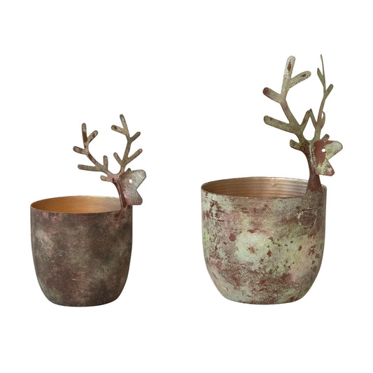 Metal Tealight/Votive Holders with 3D Deer Heads, Set of 2