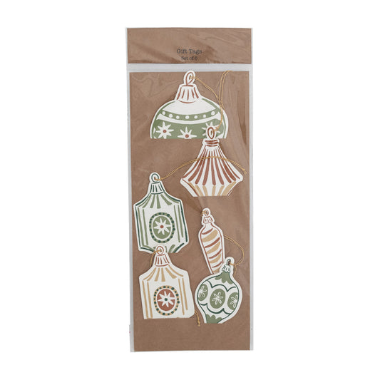 4"H Handmade Printed Recycled Paper Gift Tags/Ornaments, Set of 6 ©