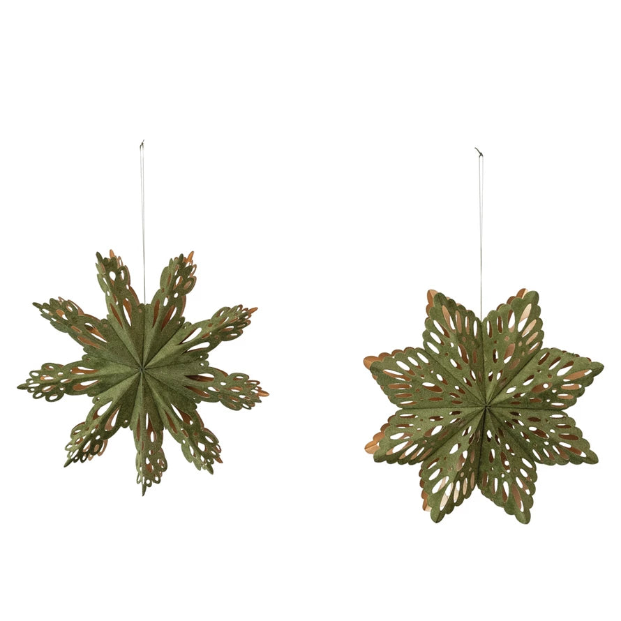 Flocked Handmade Recycled Paper Folding Snowflake Ornament, 2 Styles
