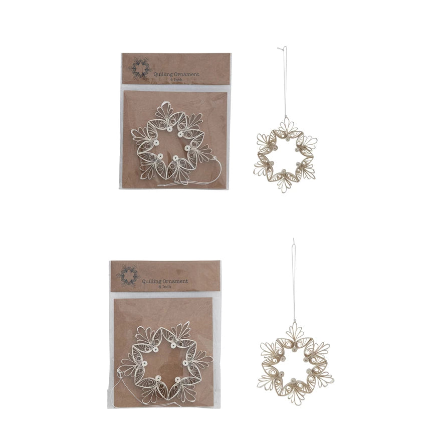 Handmade Quilling Snowflake Ornament, White, 2 Styles