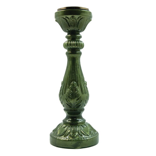 Embossed Mercury Glass Candle Holder, Green (Holds 3" Pillar)