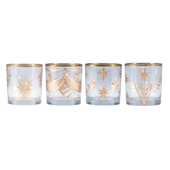 Hand-Painted Etched Glass Tealight/Votive Holder with Design, 4 Styles