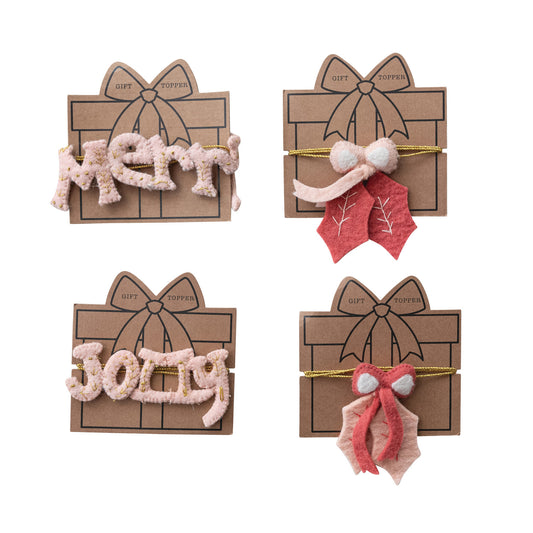 Handmade Wool Felt Gift Topper with 40"L Gold Cord Wrap, 4 Styles ©