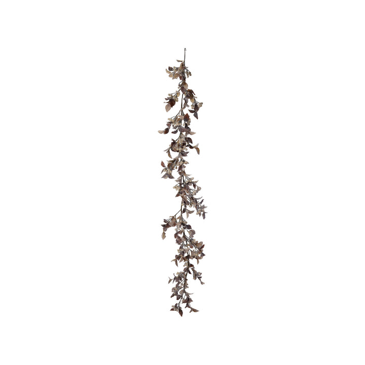 Faux Garland with Berries, Snow Finish, Brown & Cream Color