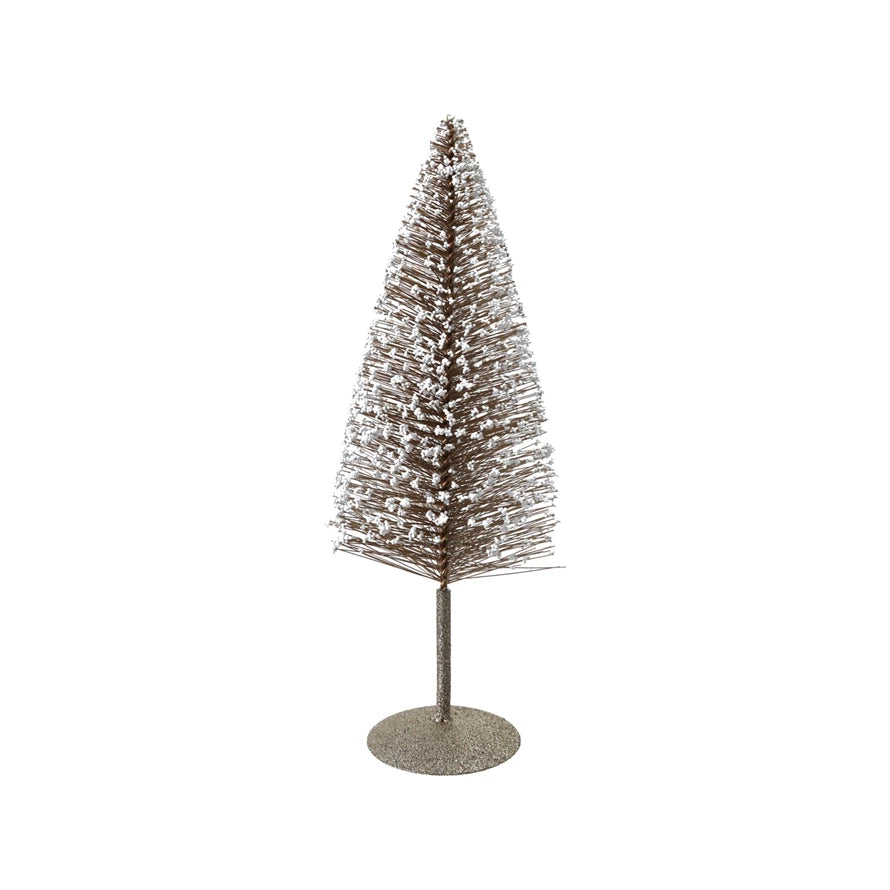 Plastic Bottle Brush Tree with Glitter, Foam Microbeads & Metal Base