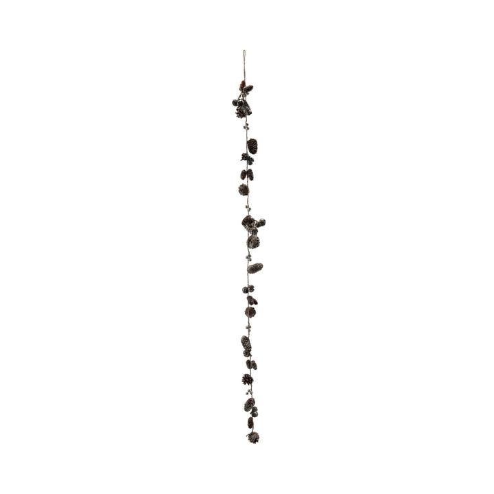 Pinecone Garland with Seed Pods & Glitter, Natural & Gold Color