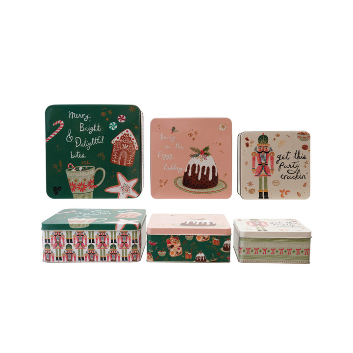 Embossed Tin with Lid & Holiday Treats, Set of 3 ©