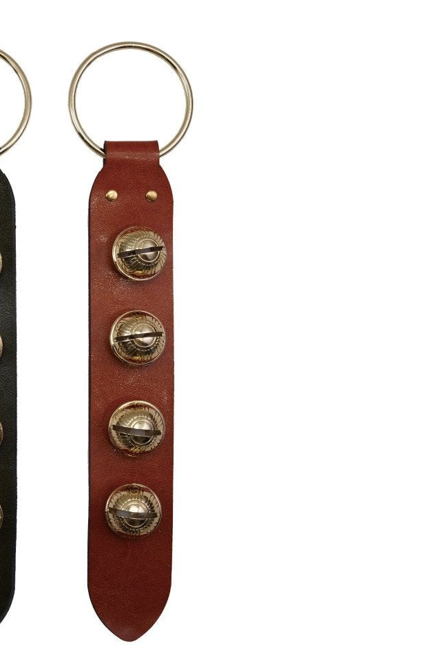 Leather & Embossed Metal Bells Door Hanger, Gold Finish, 3 Colors