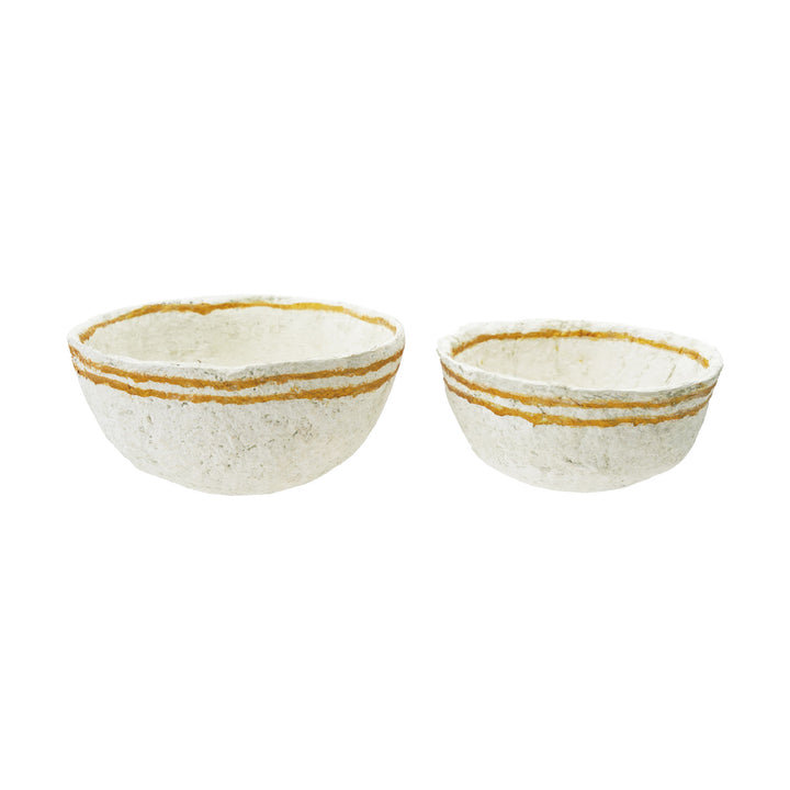 Decorative Metal & Paper Mache Bowls with Gold Color Stripes Set of 2