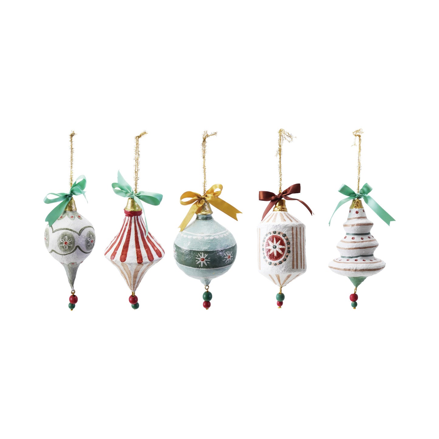 Hand-Painted Paper Mache Ornament with Bow & Design, 5 Styles ©