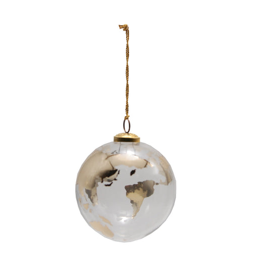 5" Round Glass Ball Globe Ornament, Gold Finish