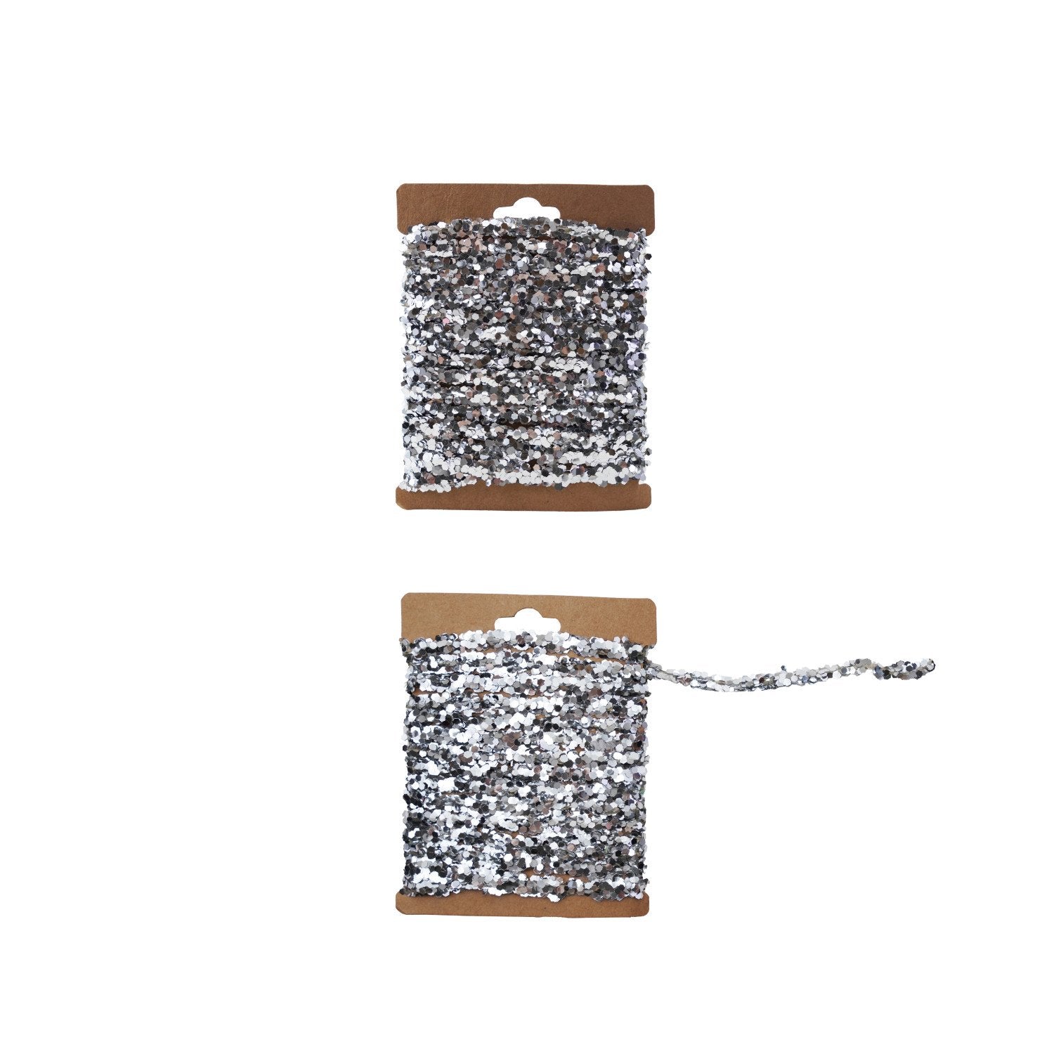120"L String Glitter Garland on Kraft Card, Silver Finish