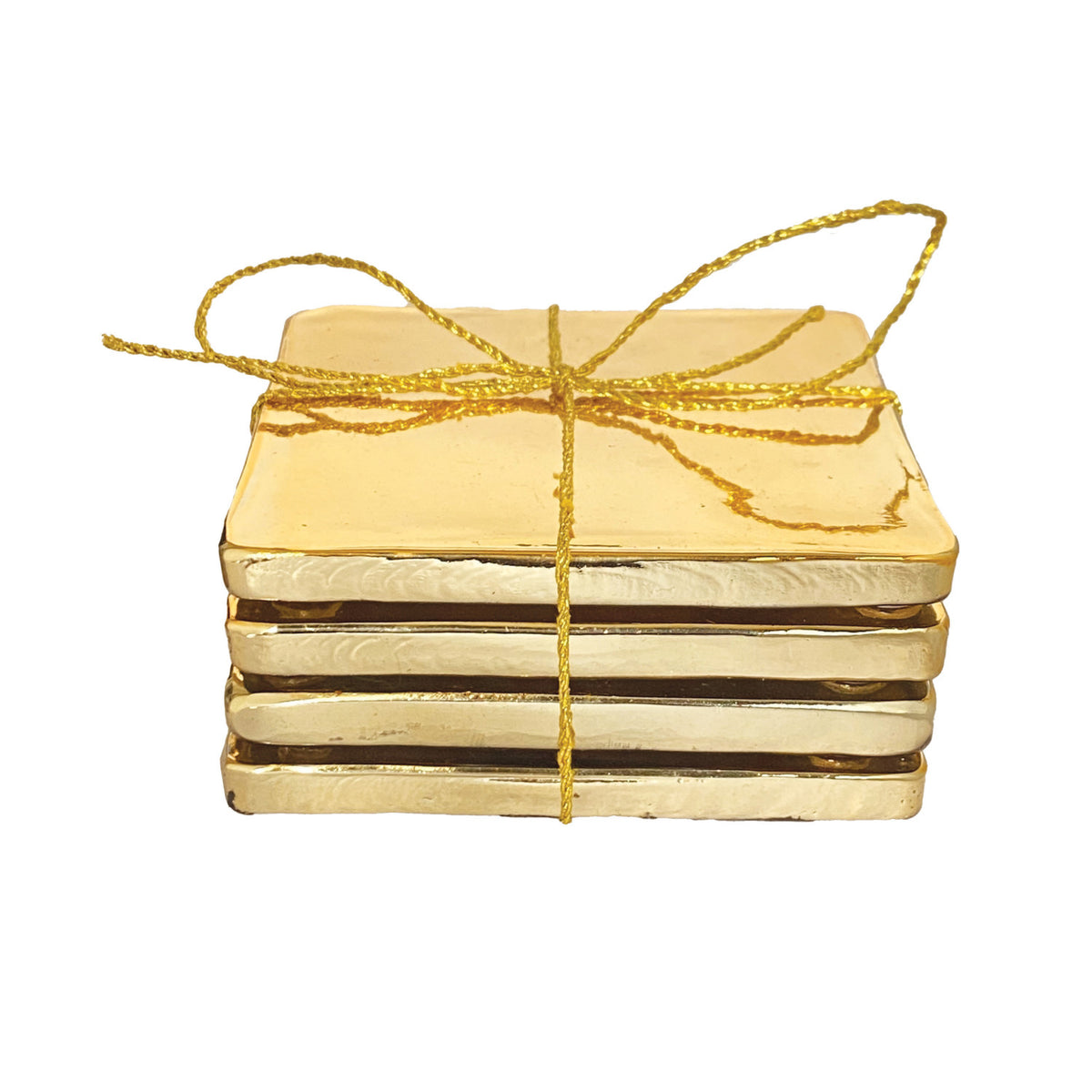 Glass Coasters, Gold Finish, Set of 4 Tied with Gold Cord