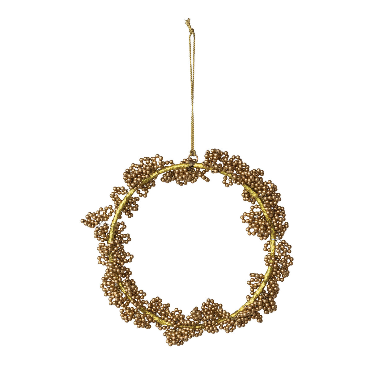 Handmade Metal Beaded Wreath Ornament, Gold Finish