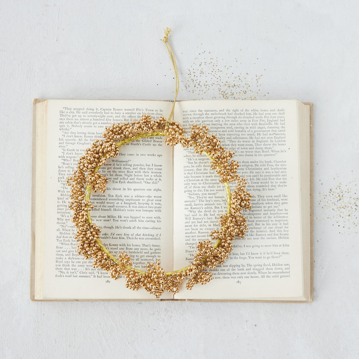 Handmade Metal Beaded Wreath Ornament, Gold Finish