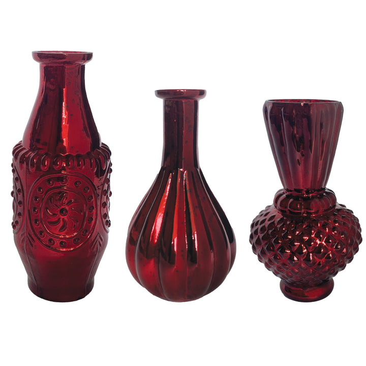 Embossed Mercury Glass Vase, Burgundy, 3 Styles
