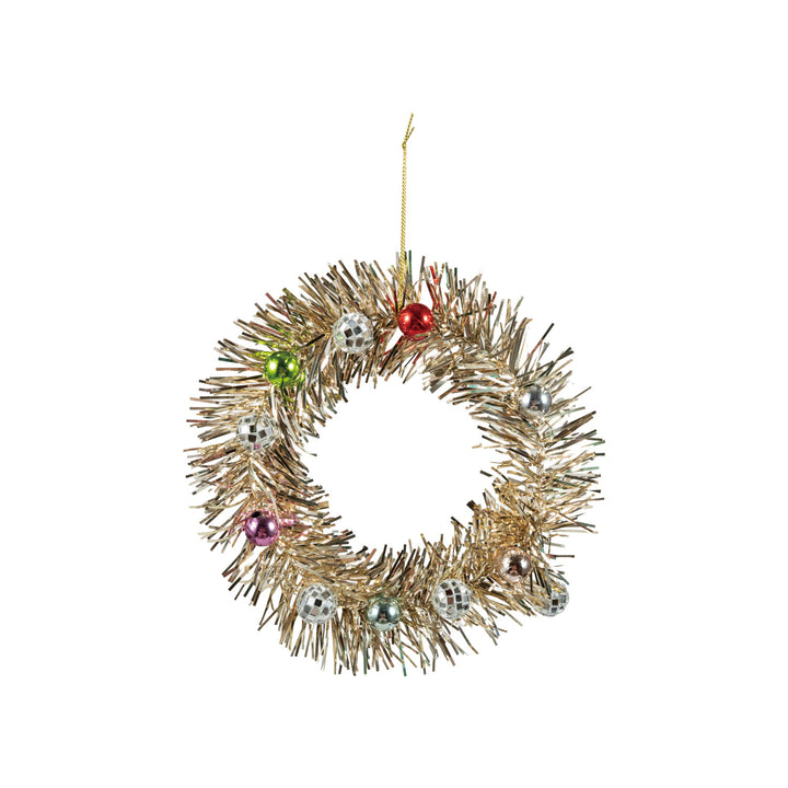 Tinsel Wreath Ornament with Mirror Balls & Ornaments